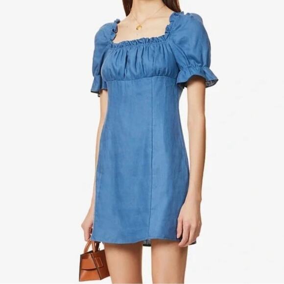 Reformation Robles Blue Linen Mini Dress Size 8 - Picture 8 of 9